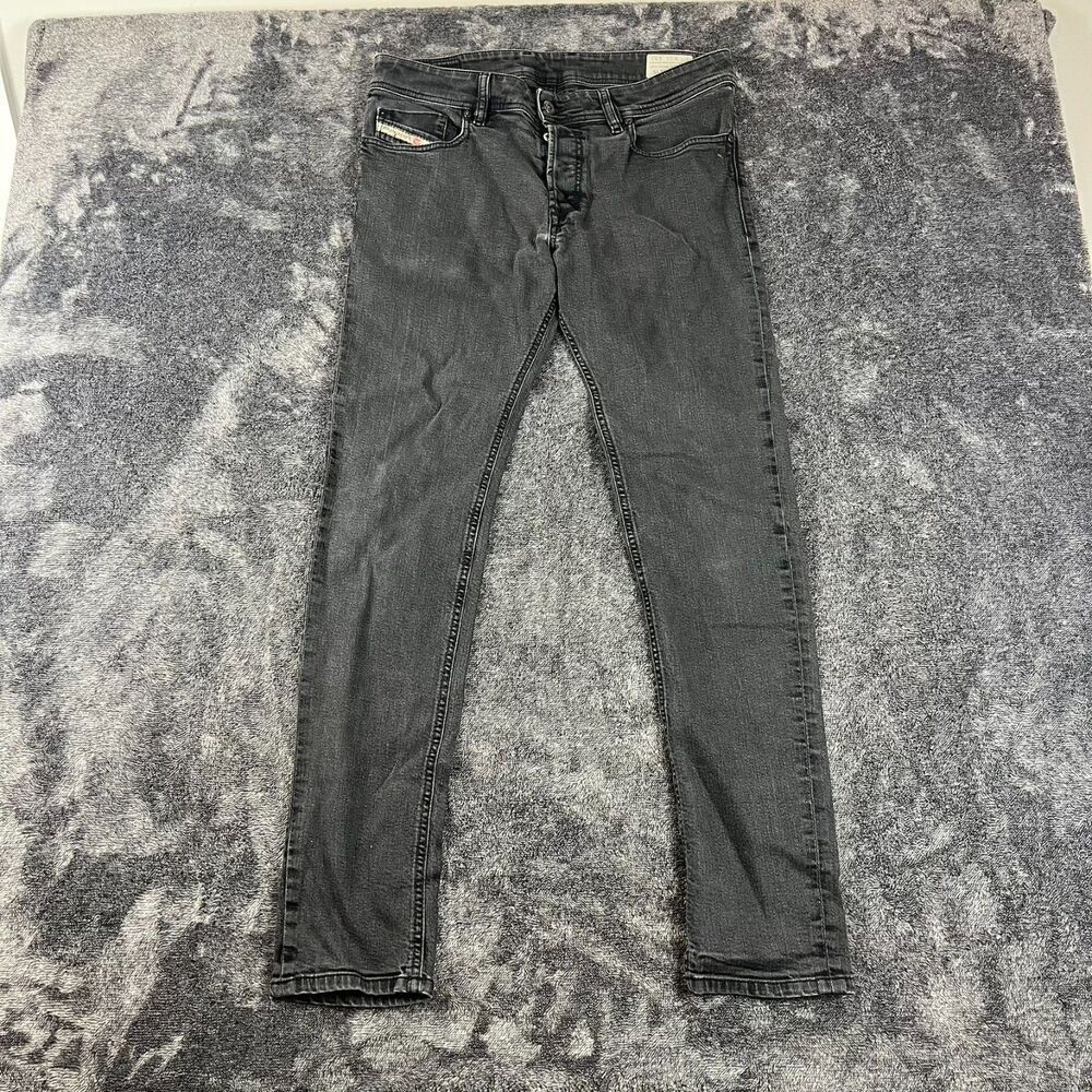 Diesel Sleenker Slim Skinny Black Distressed Button Fly Jeans 33X32(33X30.5)